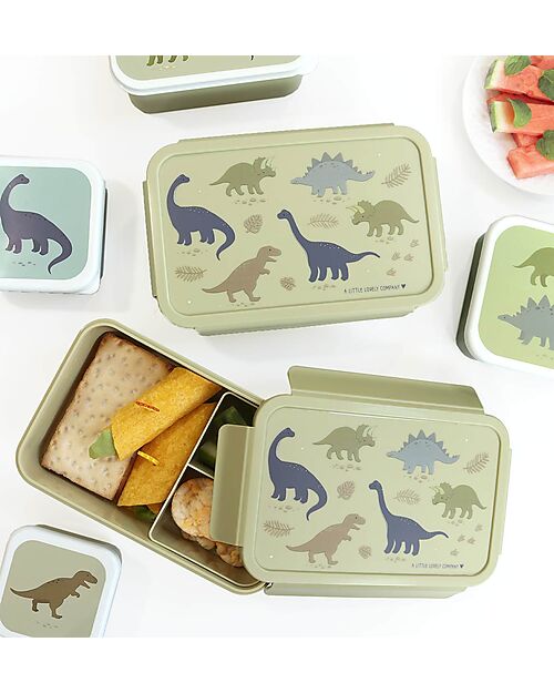 A Little Lovely Company Porta Pranzo Bento - Dinosauri - con Scomparti Estraibili Porta Merenda