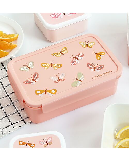 A Little Lovely Company Porta Pranzo Bento - Farfalle - Scomparti Estraibili Porta Merenda