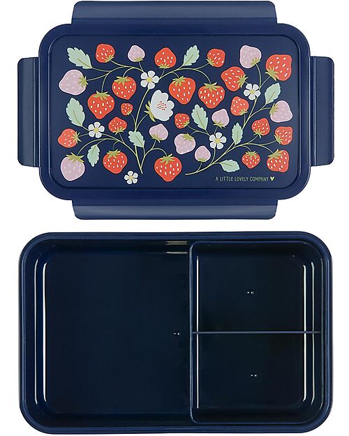 A Little Lovely Company Porta Pranzo Bento - Fragole - con Scomparti Estraibili Porta Merenda