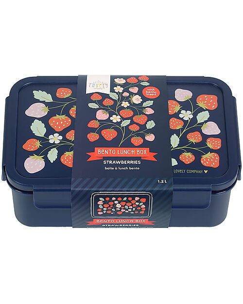 A Little Lovely Company Porta Pranzo Bento - Fragole - con Scomparti Estraibili Porta Merenda