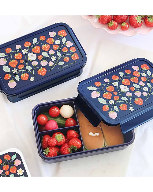 A Little Lovely Company Porta Pranzo Bento - Fragole - con Scomparti Estraibili Porta Merenda