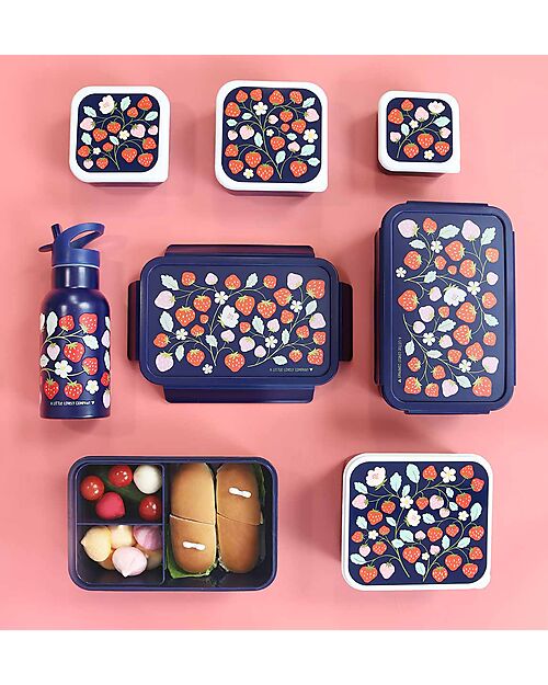 A Little Lovely Company Porta Pranzo Bento - Fragole - con Scomparti Estraibili Porta Merenda