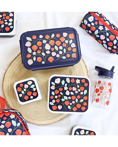 A Little Lovely Company Porta Pranzo Bento - Fragole - con Scomparti Estraibili Porta Merenda