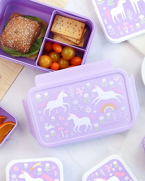A Little Lovely Company Porta Pranzo Bento - Unicorn Dreams - Scomparti Estraibili Porta Merenda