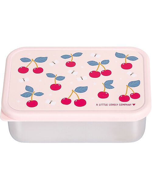A Little Lovely Company Porta Pranzo in Acciaio - Ciliegie - 17.5 x 6 x 12.5 cm Porta Merenda