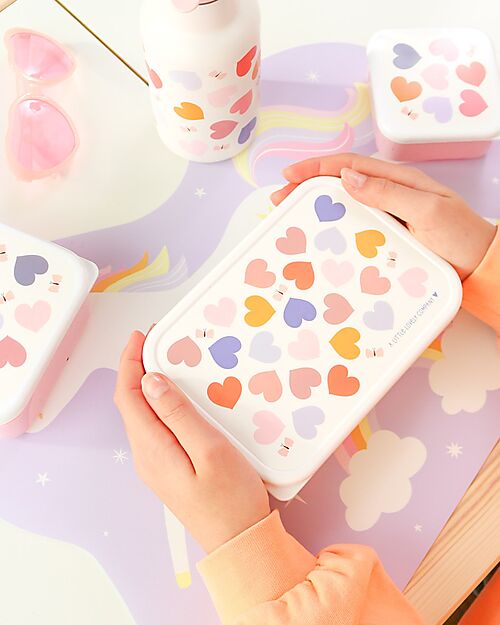 A Little Lovely Company Porta Pranzo in Acciaio - Cuori - 17.5 x 6 x 12.5 cm Contenitori per Alimenti