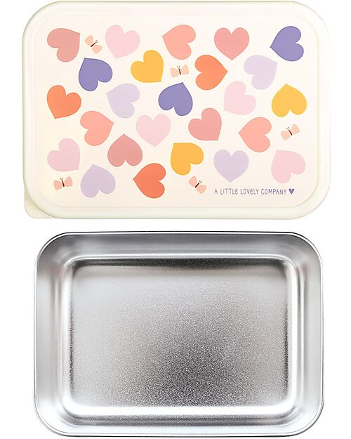 A Little Lovely Company Porta Pranzo in Acciaio - Cuori - 17.5 x 6 x 12.5 cm Porta Merenda