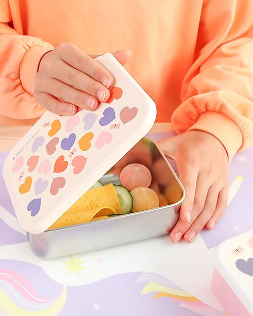 A Little Lovely Company Porta Pranzo in Acciaio - Cuori - 17.5 x 6 x 12.5 cm Porta Merenda