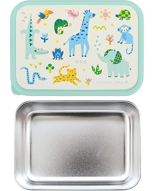 A Little Lovely Company Porta Pranzo in Acciaio - Giungla - 17.5 x 6 x 12.5 cm Porta Merenda