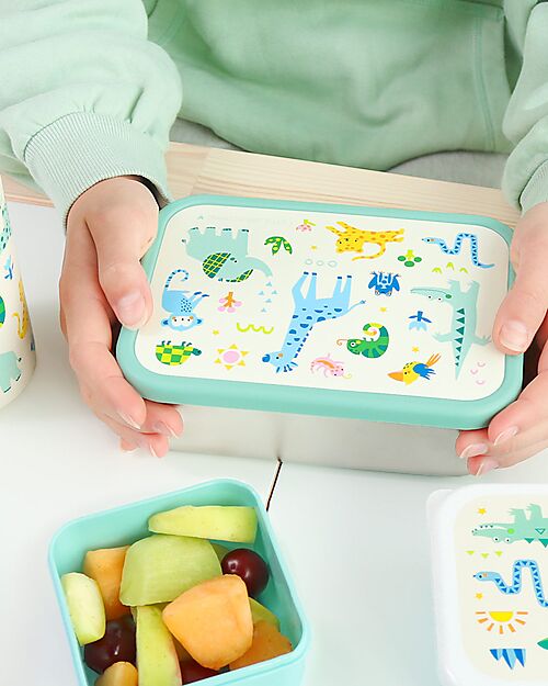 A Little Lovely Company Porta Pranzo in Acciaio - Giungla - 17.5 x 6 x 12.5 cm Porta Merenda