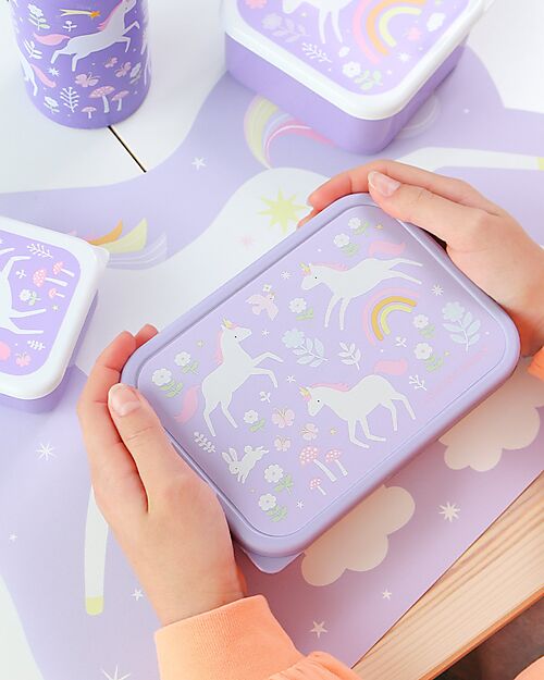 A Little Lovely Company Porta Pranzo in Acciaio - Unicorni - 17.5 x 6 x 12.5 cm Contenitori per Alimenti