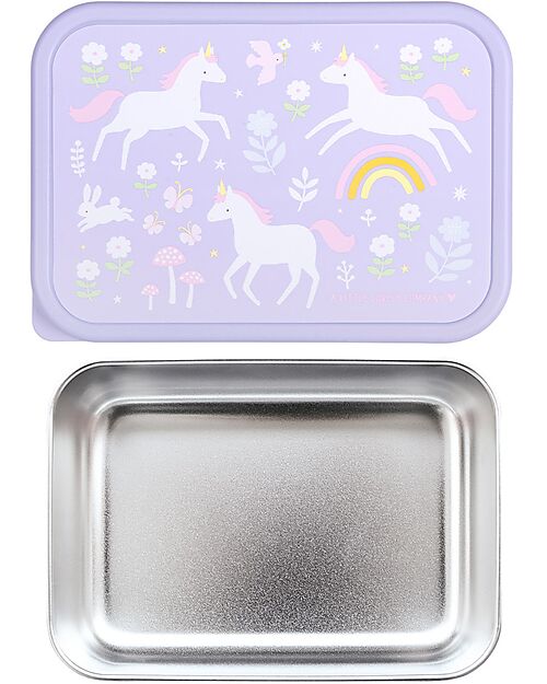 A Little Lovely Company Porta Pranzo in Acciaio - Unicorni - 17.5 x 6 x 12.5 cm Porta Merenda