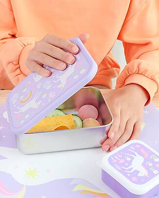 A Little Lovely Company Porta Pranzo in Acciaio - Unicorni - 17.5 x 6 x 12.5 cm Porta Merenda