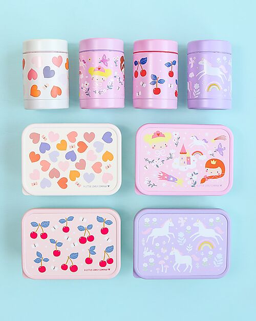A Little Lovely Company Porta Pranzo in Acciaio - Unicorni - 17.5 x 6 x 12.5 cm Porta Merenda