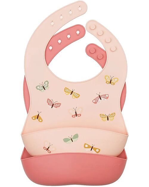 A Little Lovely Company Set da 2 Bavagli Impermeabili in Silicone - Farfalle Bavagli Impermeabili con Tasca