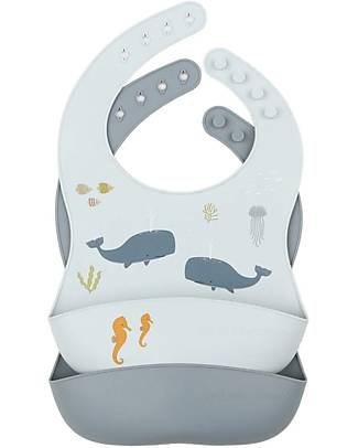 A Little Lovely Company Set da 2 Bavagli Impermeabili in Silicone - Oceano Bavagli Impermeabili con Tasca