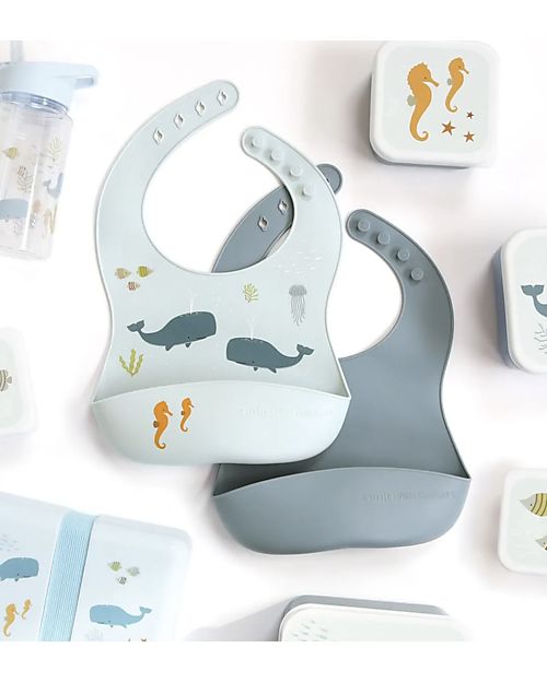 A Little Lovely Company Set da 2 Bavagli Impermeabili in Silicone - Oceano Bavagli Impermeabili con Tasca