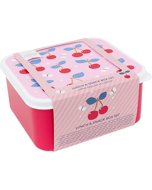 A Little Lovely Company Set di Contenitori Porta Pranzo e Porta Merenda - Ciliegie Porta Merenda