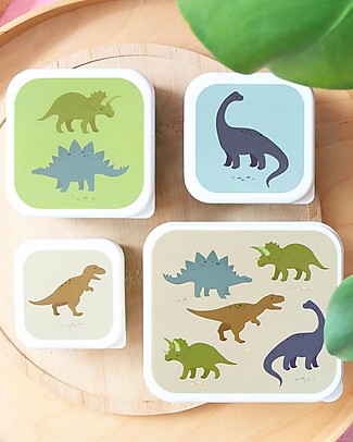 A Little Lovely Company Set di Contenitori Porta Pranzo e Porta Merenda - Dinosauri Contenitori Termici