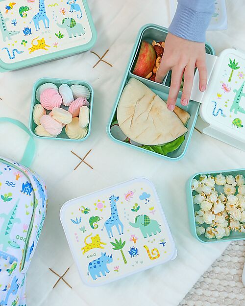 A Little Lovely Company Set di Contenitori Porta Pranzo e Porta Merenda - Giungla Porta Merenda