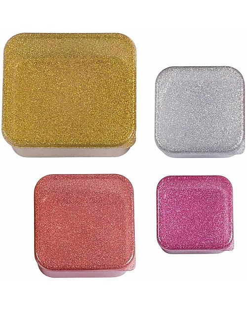 A Little Lovely Company Set di Contenitori Porta Pranzo e Porta Merenda - Glitter Rosa e oro Porta Merenda
