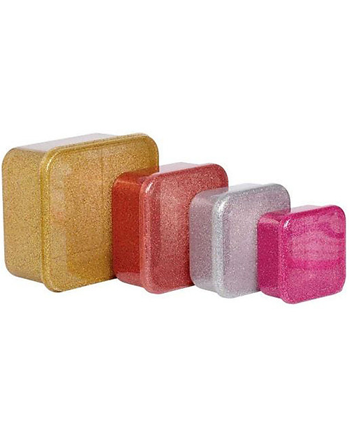 A Little Lovely Company Set di Contenitori Porta Pranzo e Porta Merenda - Glitter Rosa e oro Porta Merenda