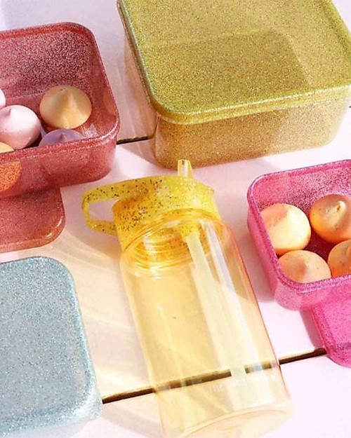A Little Lovely Company Set di Contenitori Porta Pranzo e Porta Merenda - Glitter Rosa e oro Porta Merenda