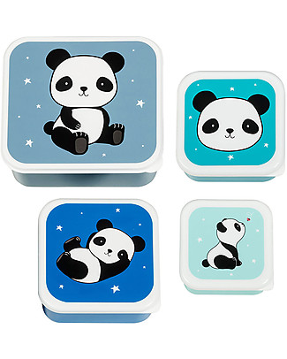 A Little Lovely Company Set di Contenitori Porta Pranzo e Porta Merenda - Panda Contenitori Latte e Snack