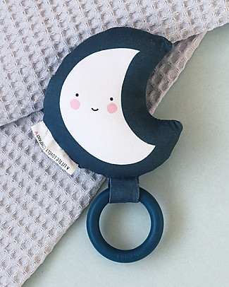 A Little Lovely Company Sonaglio con Anello Massaggiagengive - Luna - Cotone Sonagli