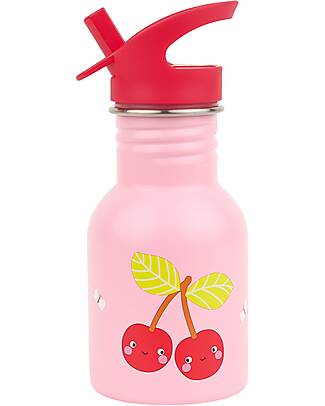 A Little Lovely Company Stainless Steel Water Bottle - 350 ml - Happy Cherries Non-Thermal Water Bottles
