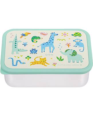 A Little Lovely Company Steel Lunch Box - Jungle - 17.5 x 6 x 12.5 cm Food Containers