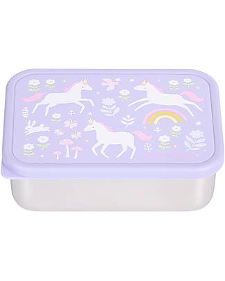 A Little Lovely Company Steel Lunch Box - Unicorns - 17.5 x 6 x 12.5 cm Food Containers
