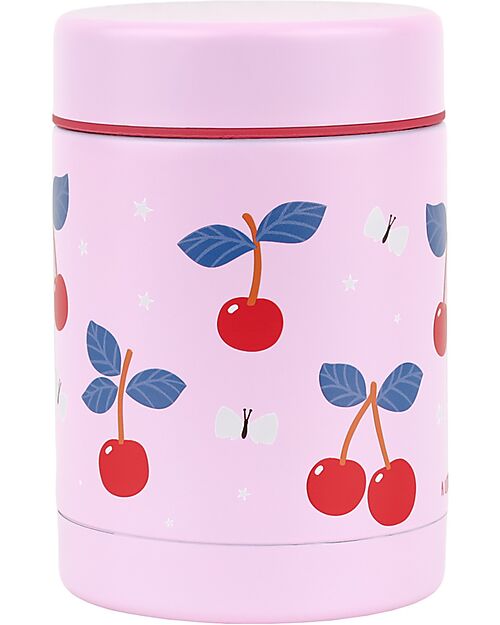 A Little Lovely Company Thermos Porta Cibo in Acciaio Inossidabile - 300 ml - Ciliegie Borracce Termiche