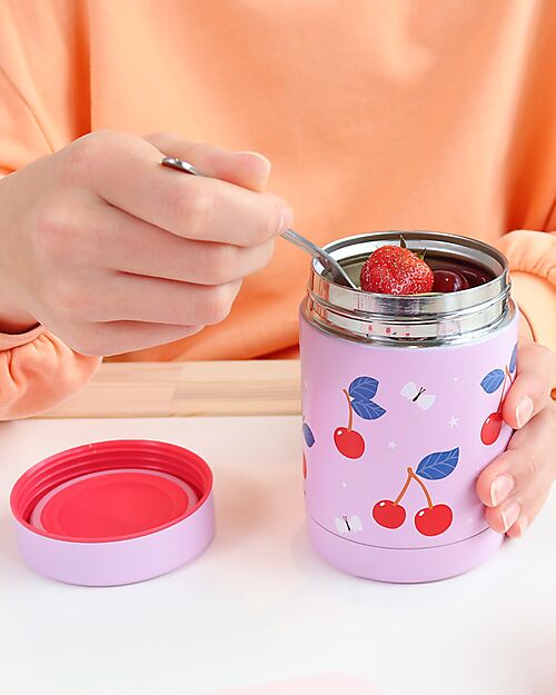 A Little Lovely Company Thermos Porta Cibo in Acciaio Inossidabile - 300 ml - Ciliegie Contenitori Termici