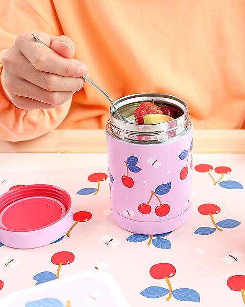 A Little Lovely Company Thermos Porta Cibo in Acciaio Inossidabile - 300 ml - Ciliegie Contenitori Termici