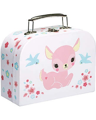 A Little Lovely Company Valigetta Cerbiatto, Rosa/Bianco - 100% Cartone Riciclato Valigette