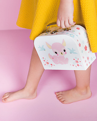 A Little Lovely Company Valigetta Cerbiatto, Rosa/Bianco - 100% Cartone Riciclato Valigette