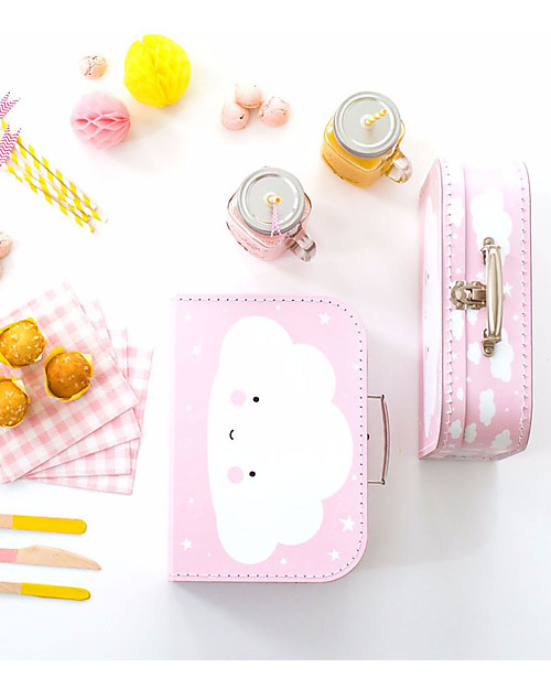 A Little Lovely Company Valigia Nuvoletta, Rosa - 100% Cartone Riciclato Borse da Viaggio