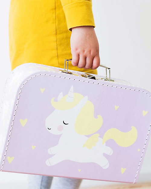 A Little Lovely Company Valigia Unicorno, Lilla - 100% Cartone Riciclato Borse da Viaggio