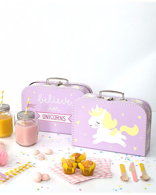 A Little Lovely Company Valigia Unicorno, Lilla - 100% Cartone Riciclato Borse da Viaggio