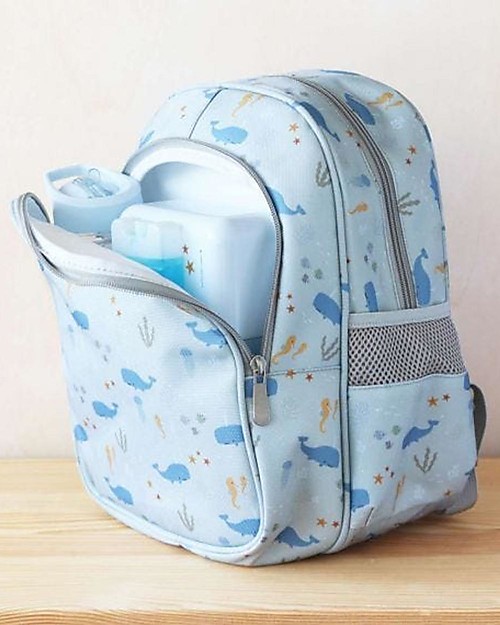 A Little Lovely Company Zainetto Grande con Tasca Termica - Oceano - 27x32x19 cm - Mantiene cibi e bevande freschi! Zaini Asilo