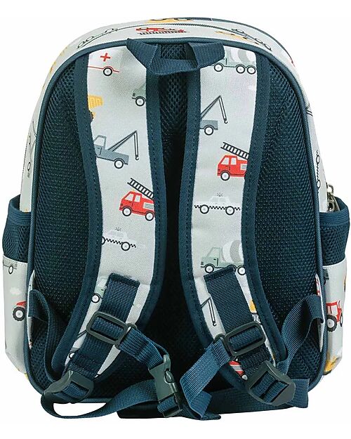 A Little Lovely Company Zainetto Grande con Tasca Termica - Veicoli - 27x32x19 cm - Mantiene cibi e bevande freschi! Zaini Asilo