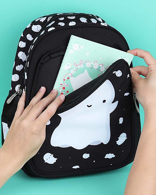 A Little Lovely Company Zainetto Grande, Fantasma, 27 x 32 x 15 cm - Nero Zaini Asilo