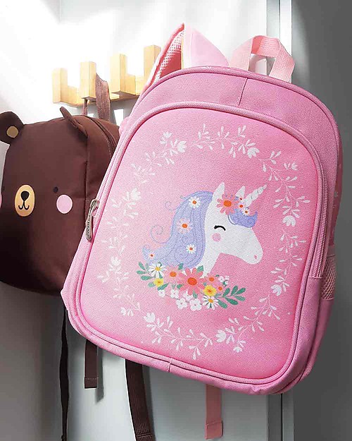 A Little Lovely Company Zainetto Grande, Unicorno, 27 x 32 x 15 cm - Rosa Zaini Asilo