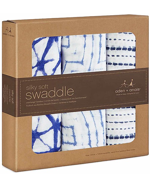 Aden & Anais Set 3 Copertine Swaddles Milleusi - Sfumature di Blu - 100% Mussola di Bambù Swaddle di Mussola