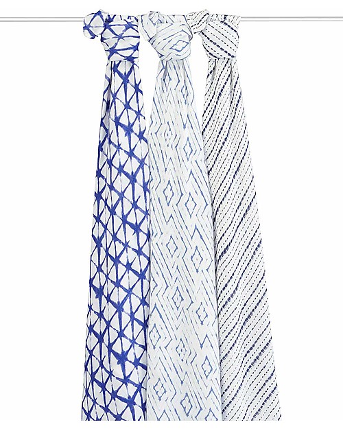 Aden & Anais Set 3 Copertine Swaddles Milleusi - Sfumature di Blu - 100% Mussola di Bambù Swaddle di Mussola
