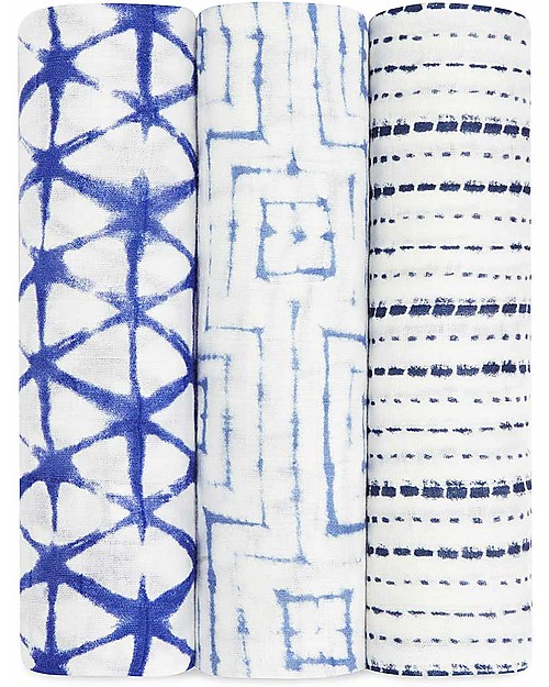 Aden & Anais Set 3 Copertine Swaddles Milleusi - Sfumature di Blu - 100% Mussola di Bambù Swaddle di Mussola