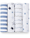 Aden & Anais Set 4 Copertine Swaddles - Fantasia Azzurro - 100% Mussola di Cotone Swaddle di Mussola