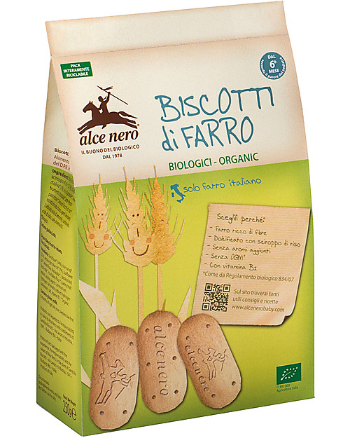 Alce Nero Biscotti di Farro Biologici, 250 gr - Senza olio di palma Biscotti
