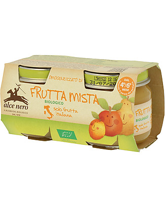 Alce Nero Omogeneizzato di Frutta Mista Biologico, 2 Vasetti - 100% frutta italiana Omogeneizzati
